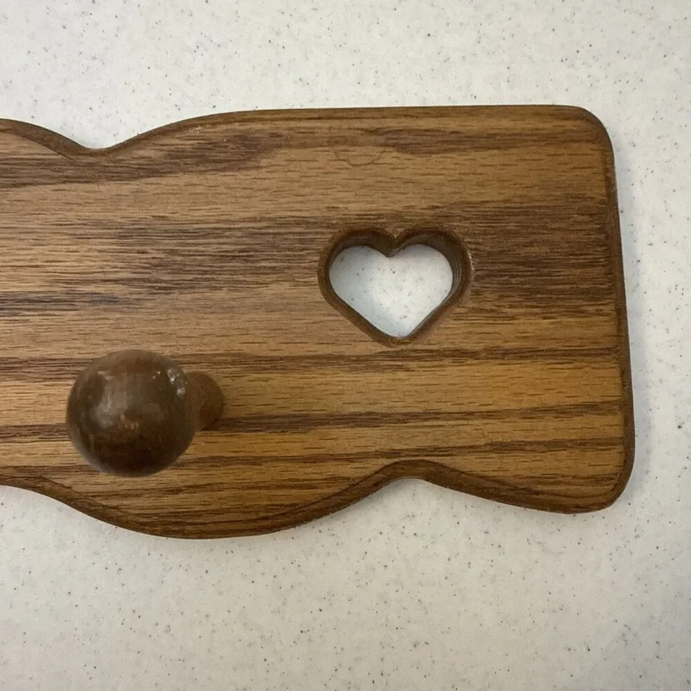 Vintage Wood Wall Shelf Heart Cutouts 2 Peg Hooks Country Cottagecore